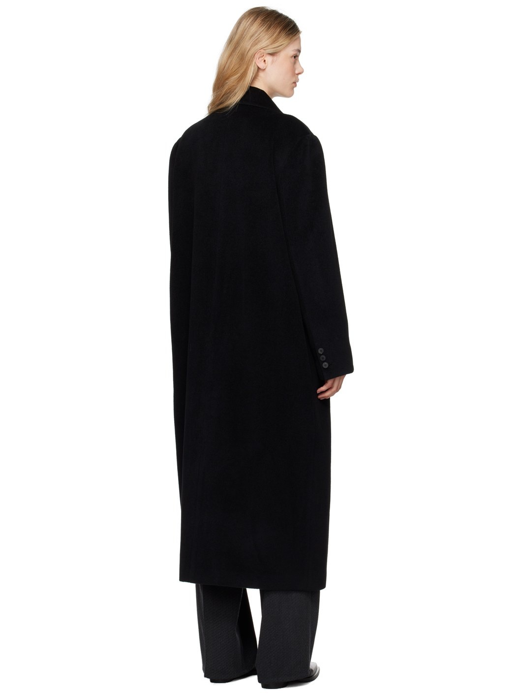 Black Cashmere Single-Breasted Coat - 3