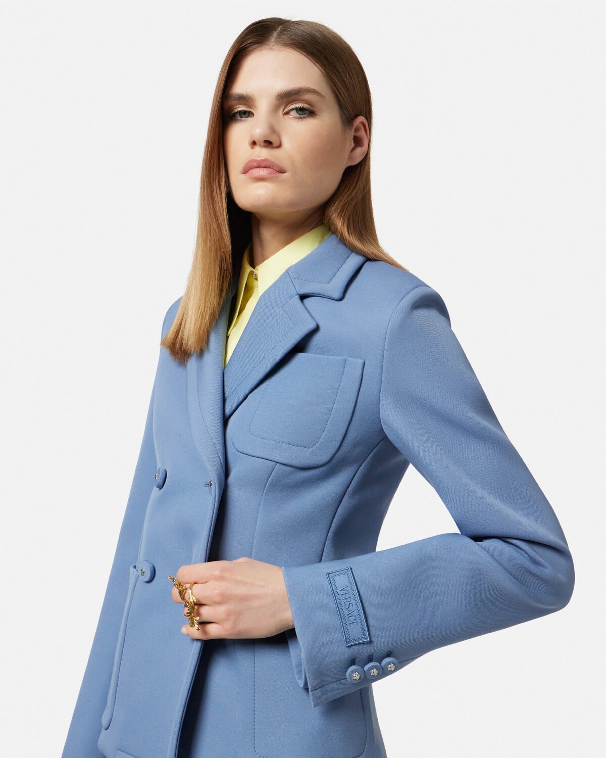 Scuba-Wool Double-Breasted Fitted Blazer - 3