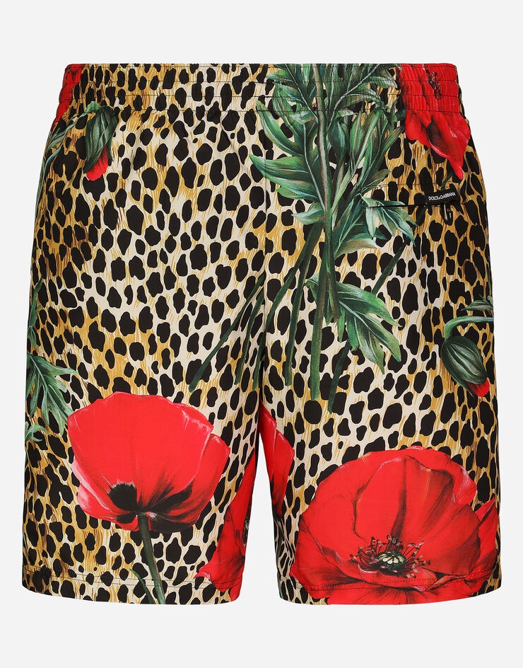 Mid-length swim trunks with poppy print - 3