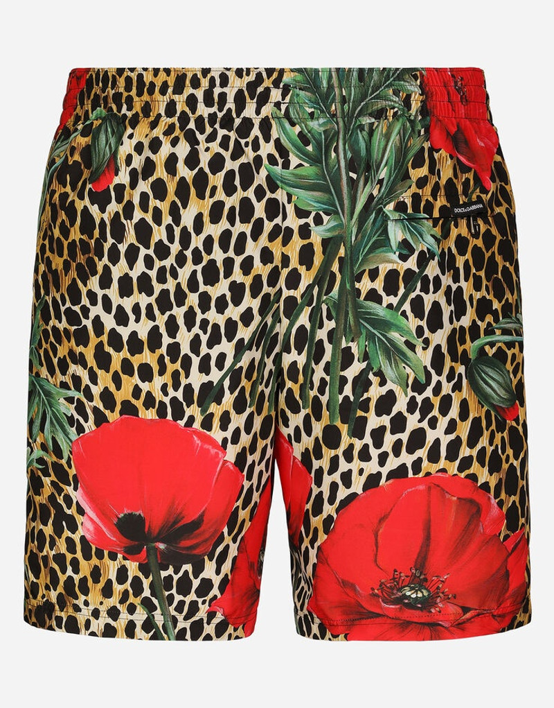Mid-length swim trunks with poppy print 3