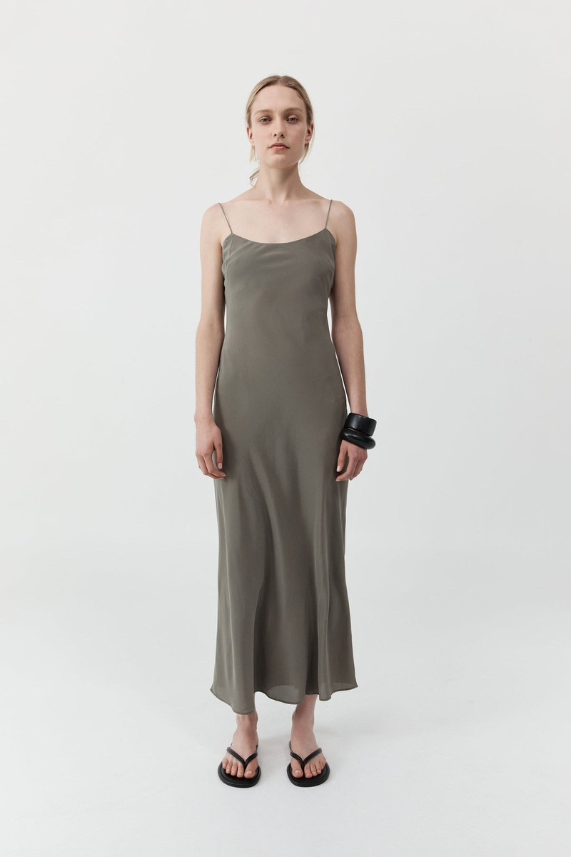Silk Slip Dress - Smokey Olive 3