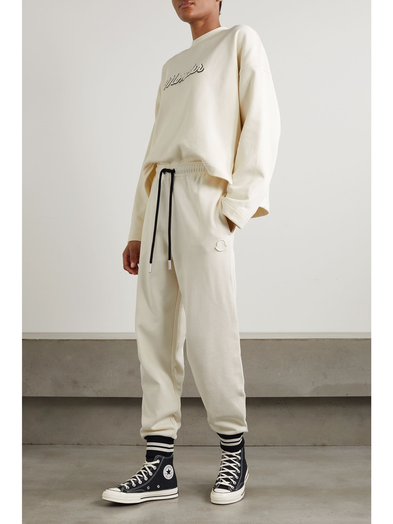Striped tapered cotton-blend jersey track pants White - 2