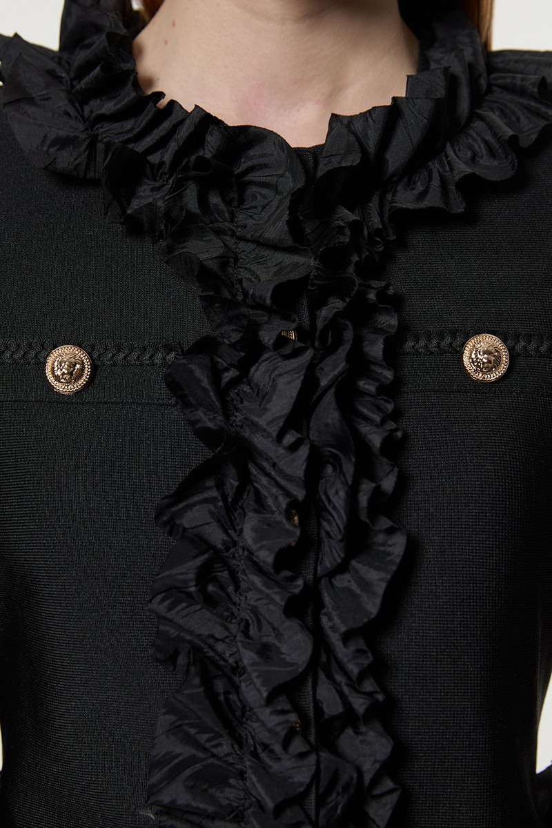 KAREN MILLEN Figure Form Bandage Knit Jacket With Woven Ruffle Trim outlook