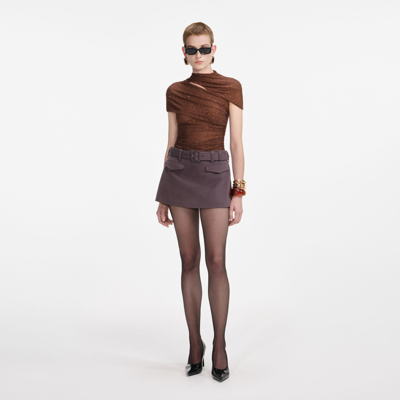Brown Rhinestone Mesh Cut Out Top 1