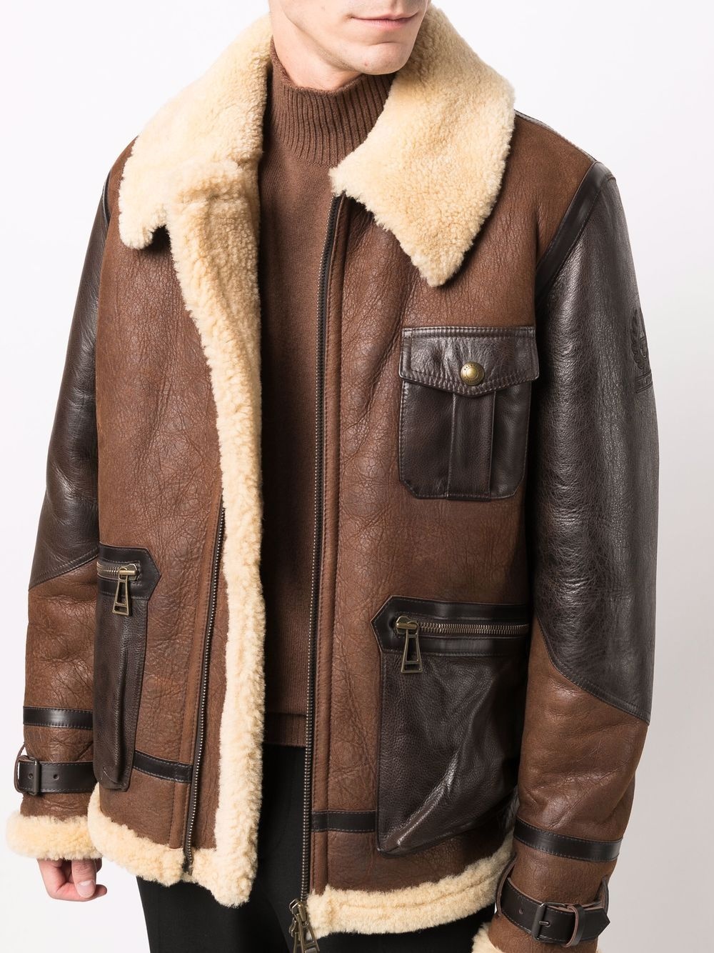 shearling-trimmed leather jacket - 5