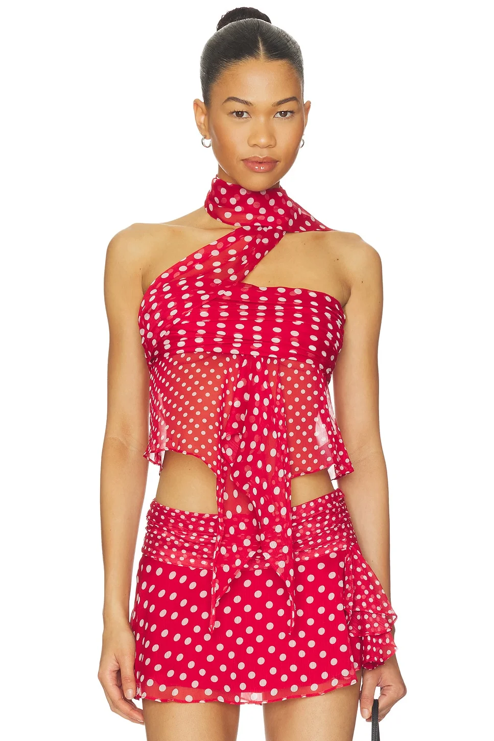 Chiffon Wrap Top in Red - 1
