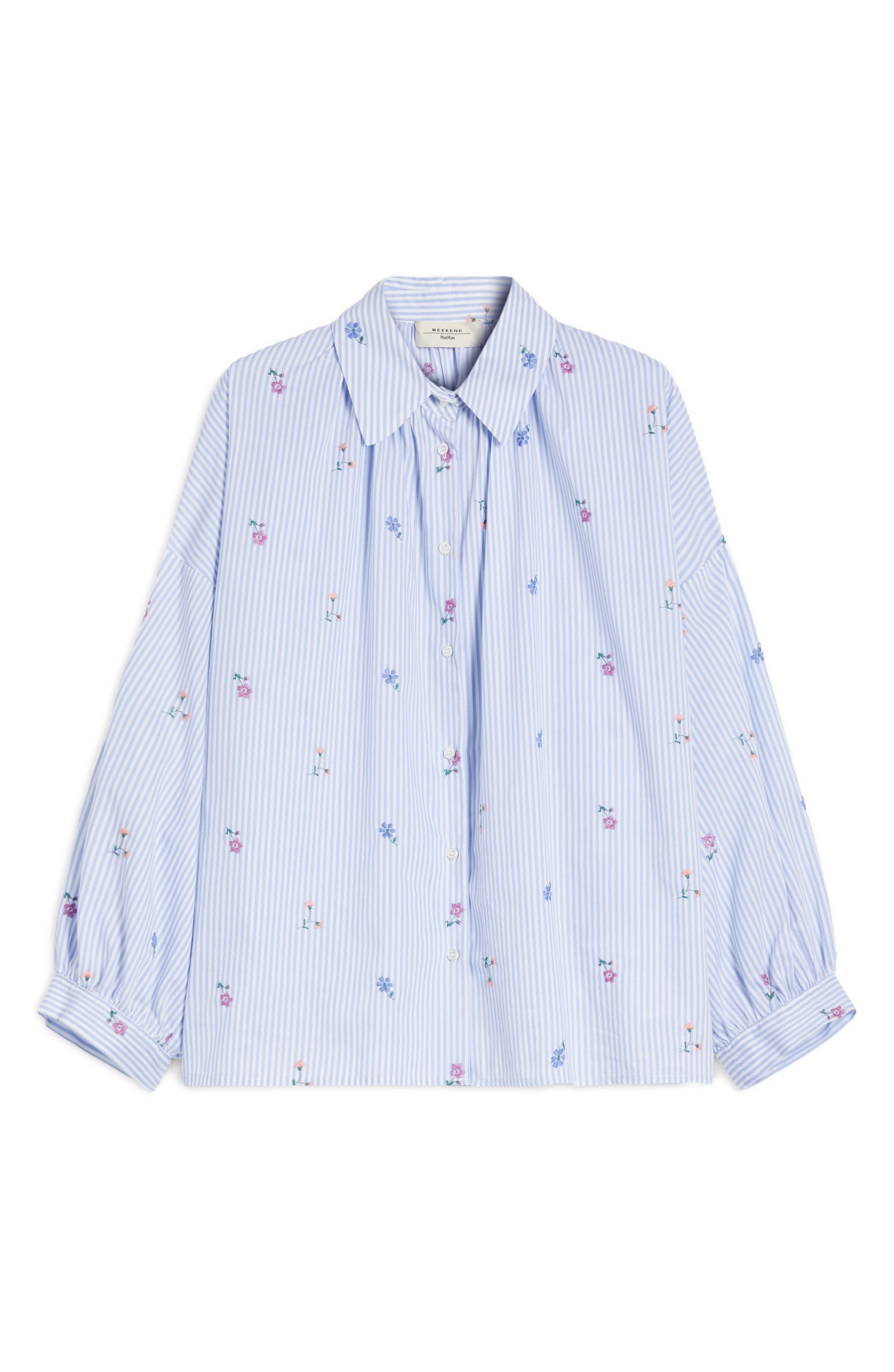 Weekend Max Mara Gilly Stripe Embroidered Button-Up Shirt in Light Blue at Nordstrom - 1