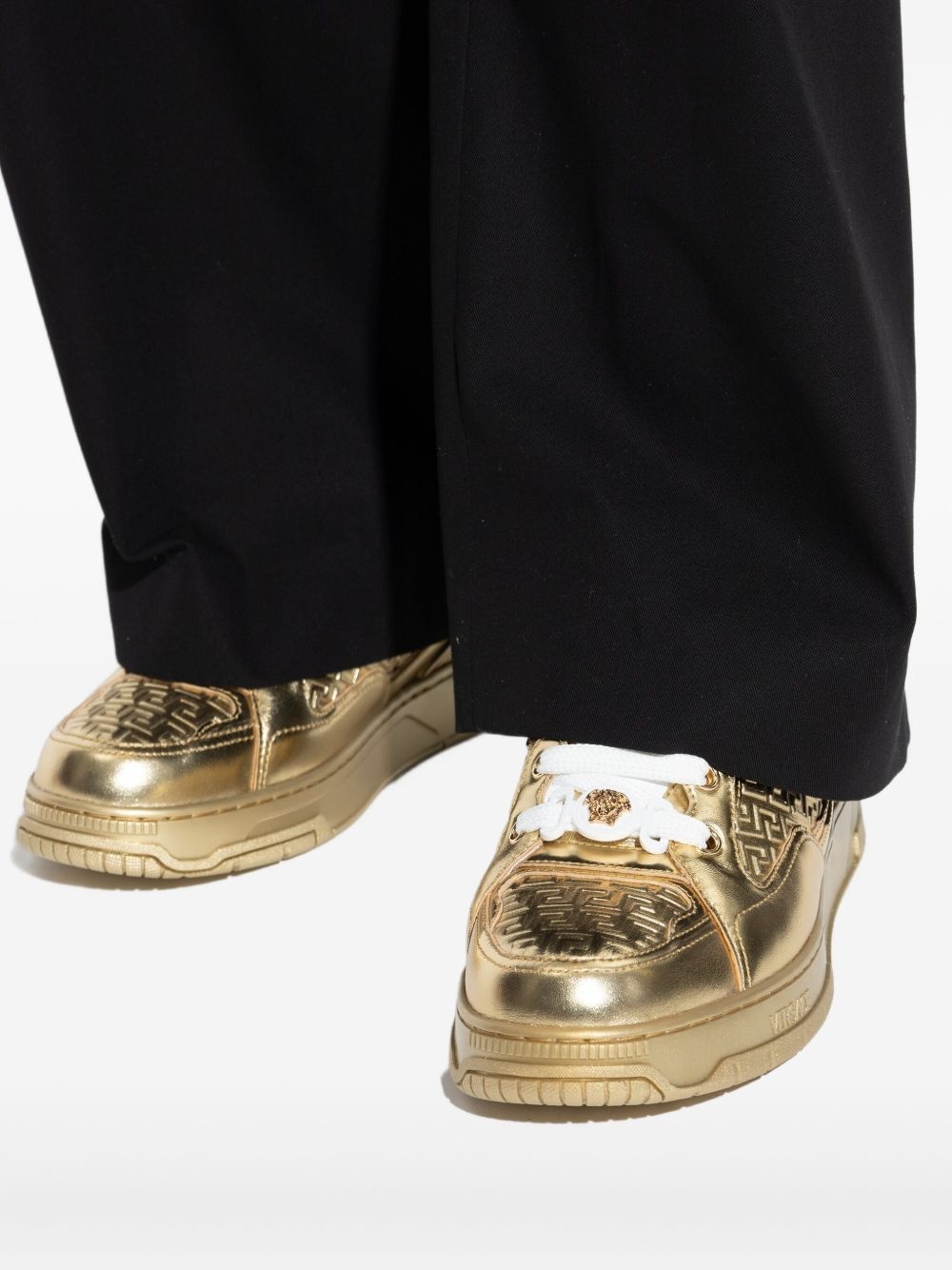 Greca-detail leather sneakers - 6