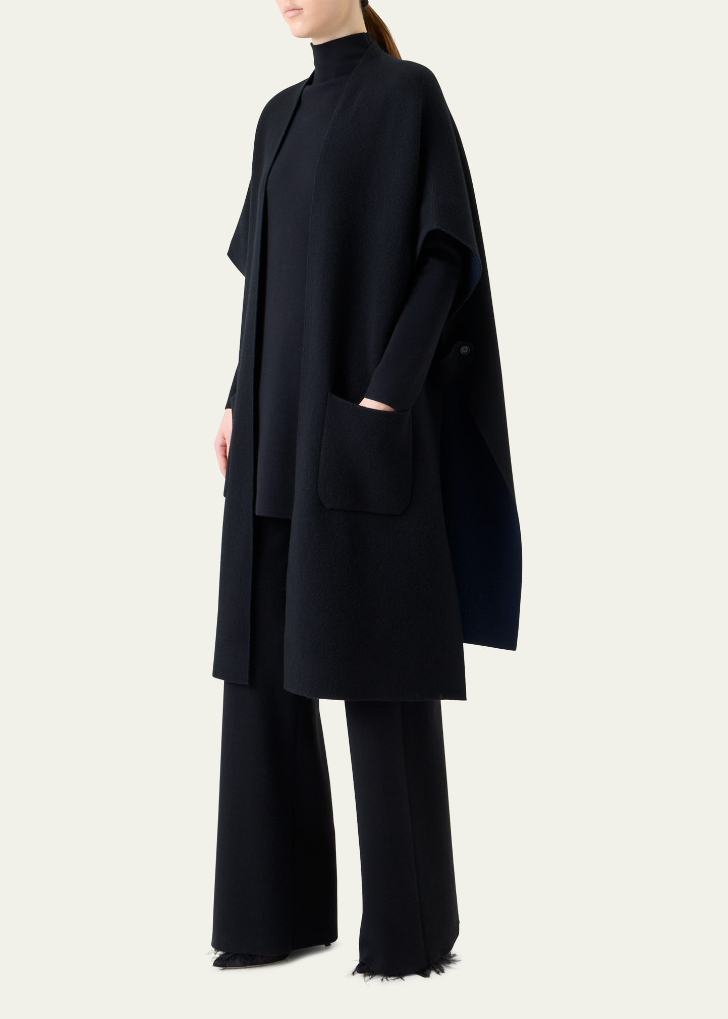 Bicolor Cashmere Double-Face Knit Cape - 4