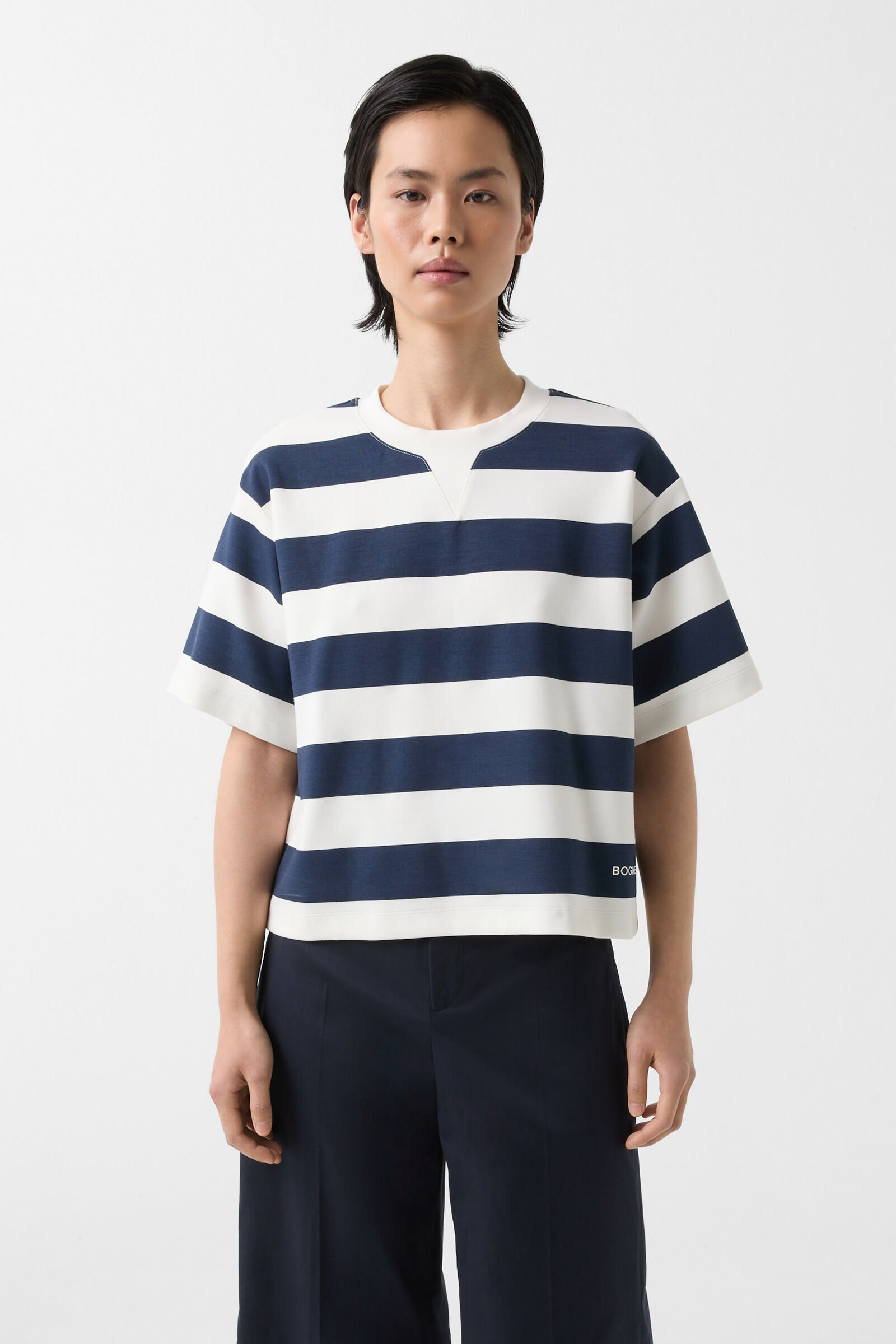Stacey short-sleeved sweater in Navy blue/off-white - 2