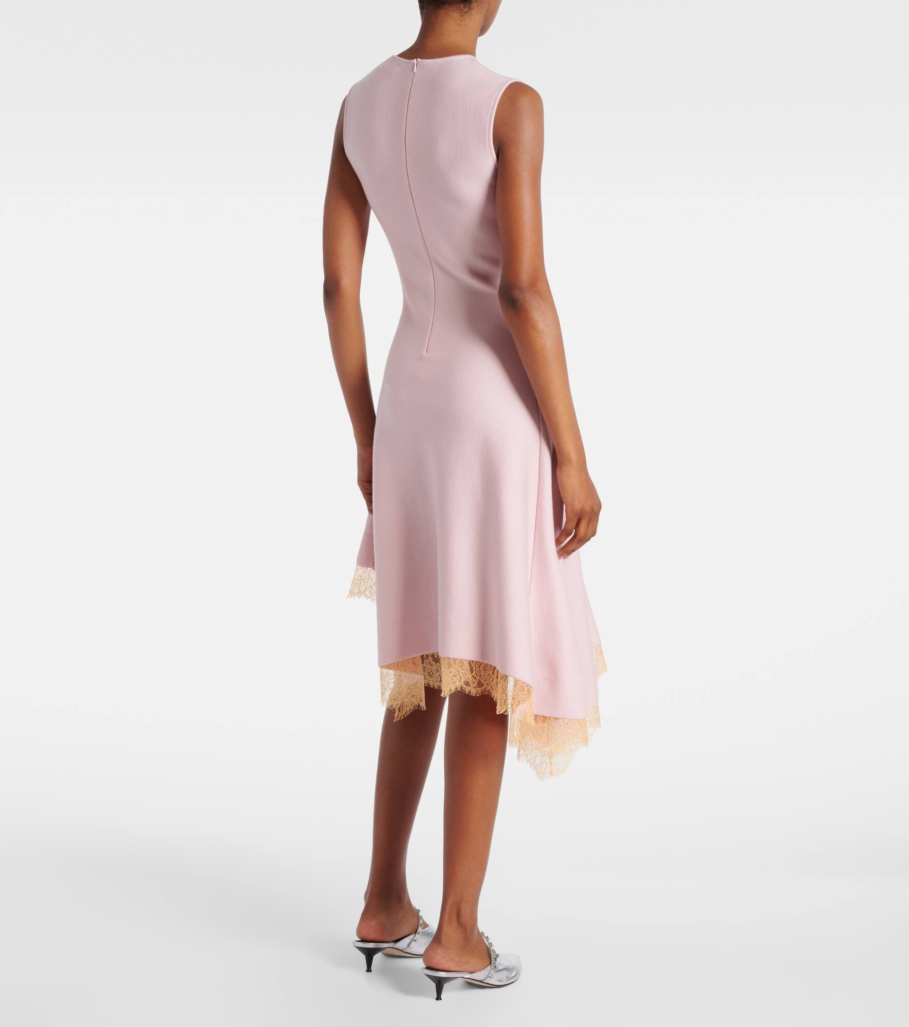 Asymmetric lace-trimmed midi dress - 3