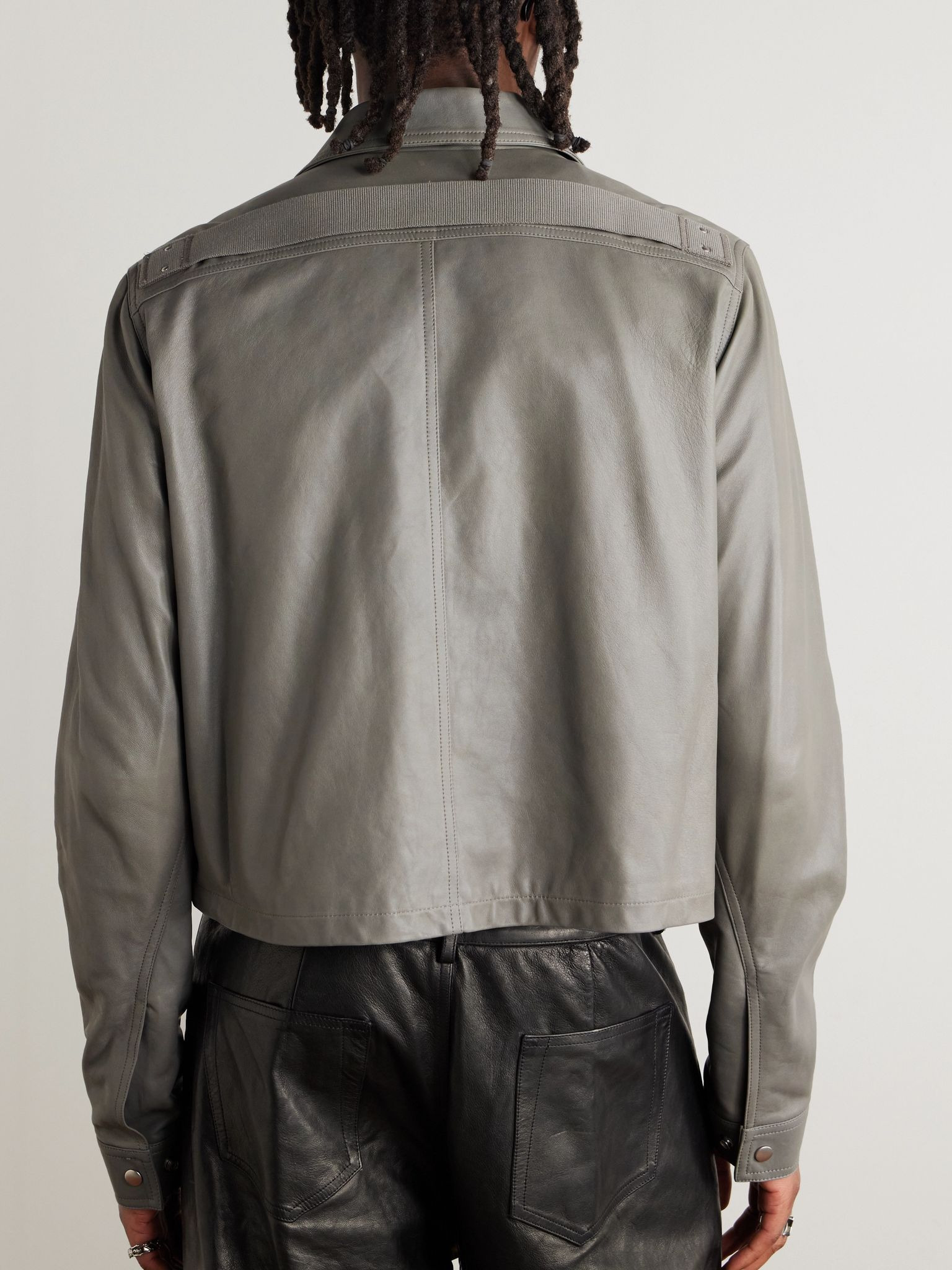 Alice Brad Slim-Fit Waxed-Leather Jacket Gray - 3