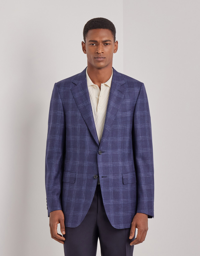 BLUE AND LIGHT BLUE WOOL AND CASHMERE REGULAR-FIT JACKET WITH OVERCHECK MOTIF 3