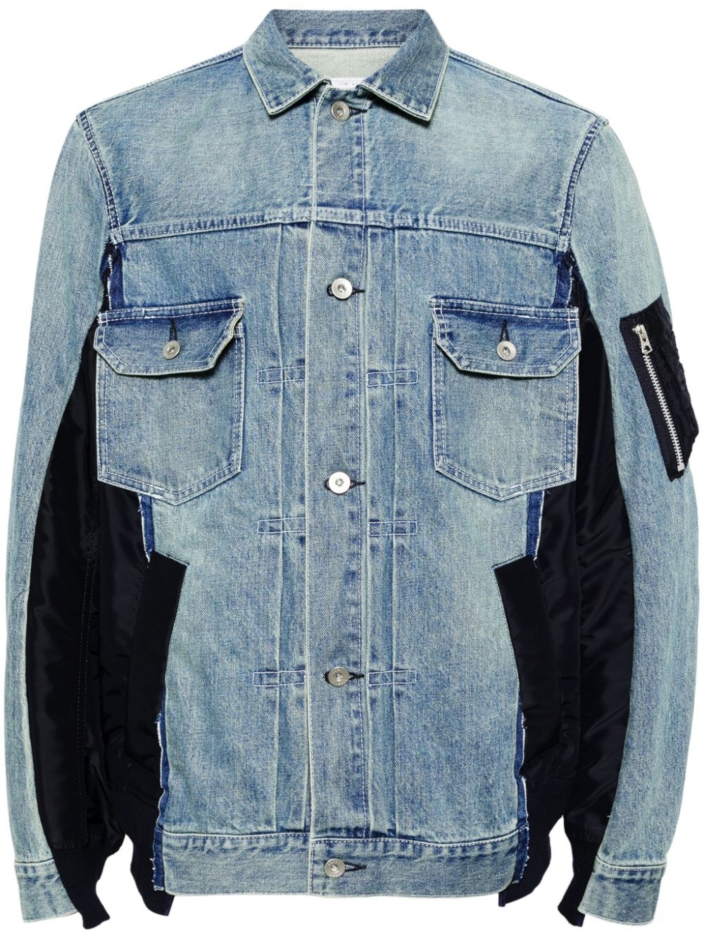 side-zip panelled denim jacket - 1