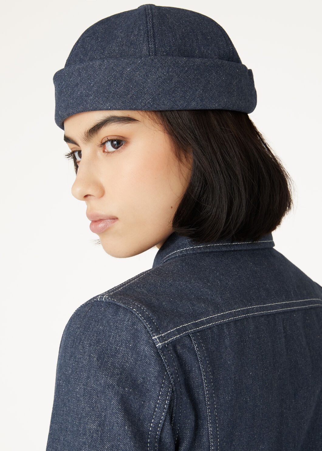 Denim Flower Beanie Hat - 2
