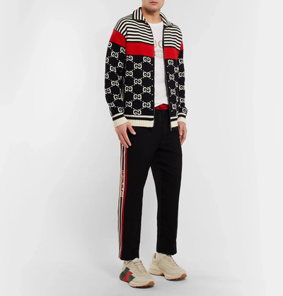 GUCCI Logo-Intarsia Striped Cotton Zip-Up Sweater outlook