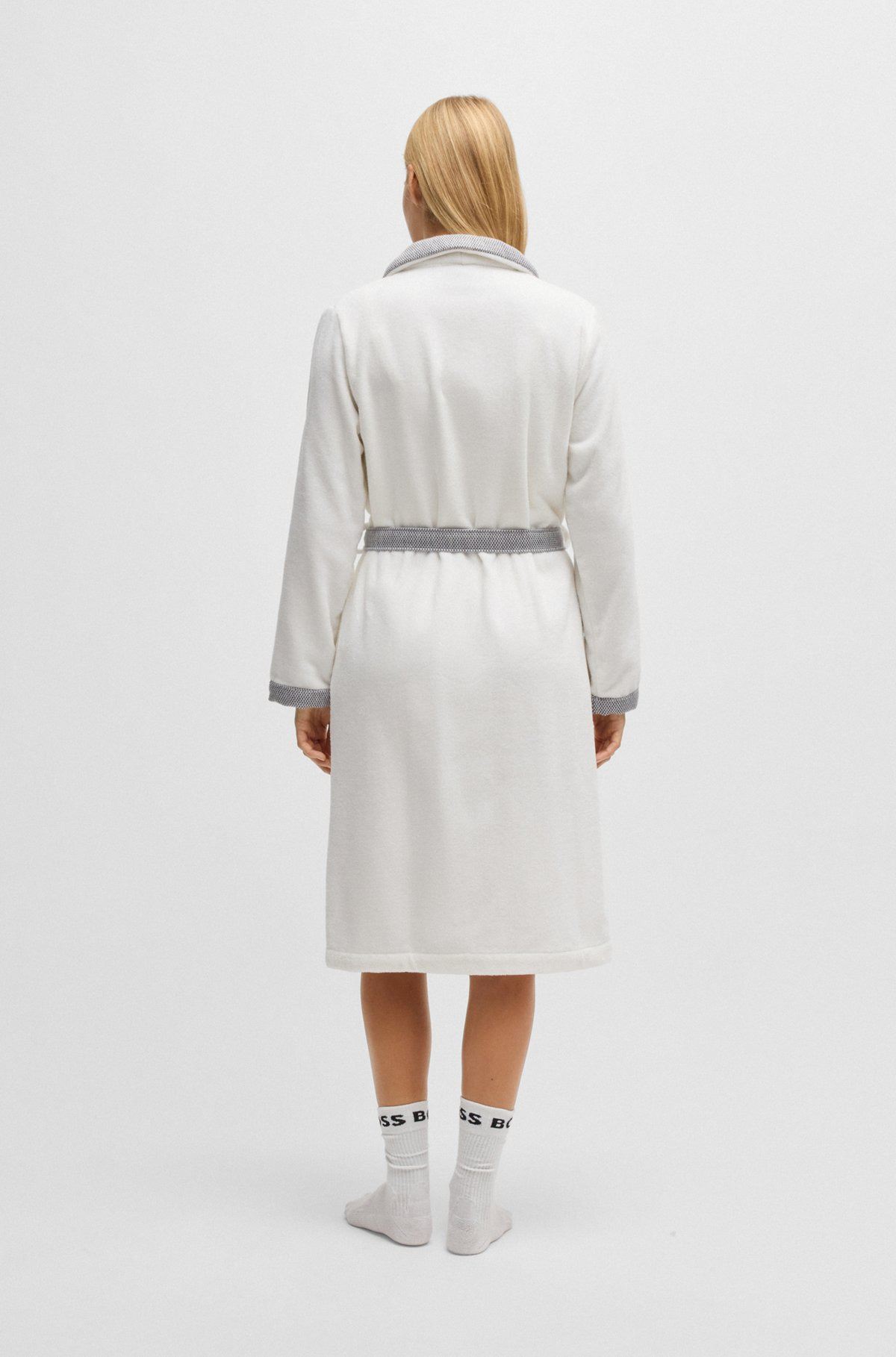 WHITE COTTON-VELVET DRESSING GOWN WITH EMBROIDERED LOGO - 5