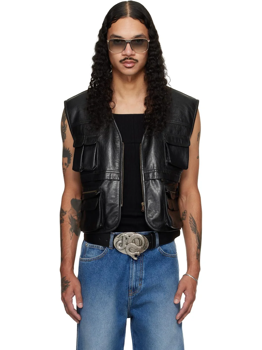 Black Cargo Faux-Leather Vest - 1