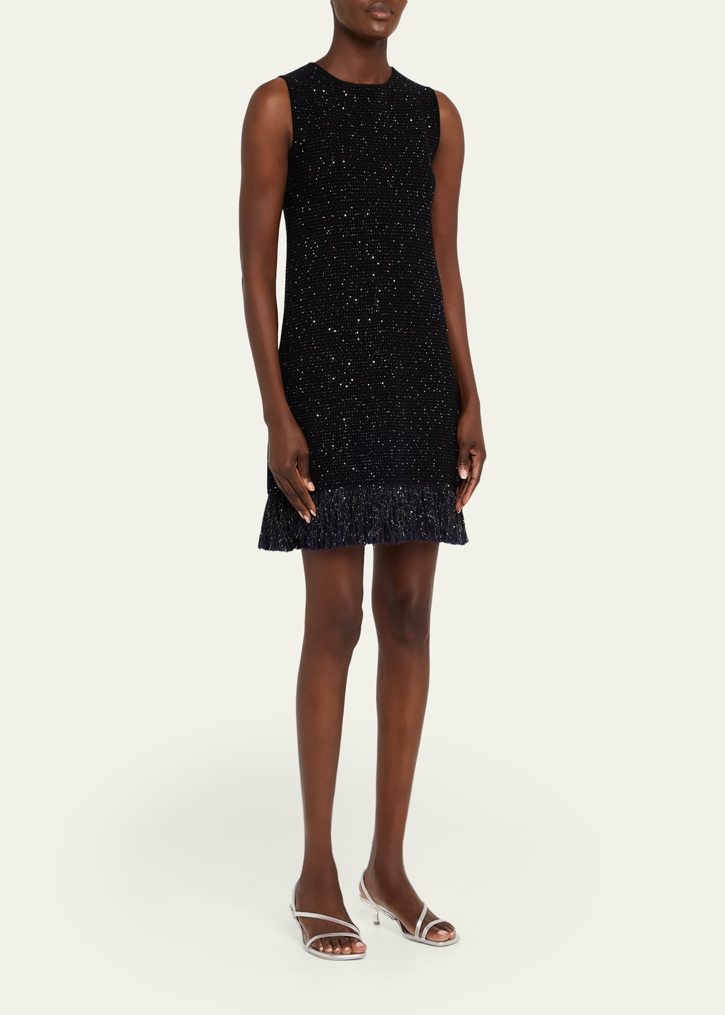 Tweed Textured Sleeveless Fringed Mini Dress - 4