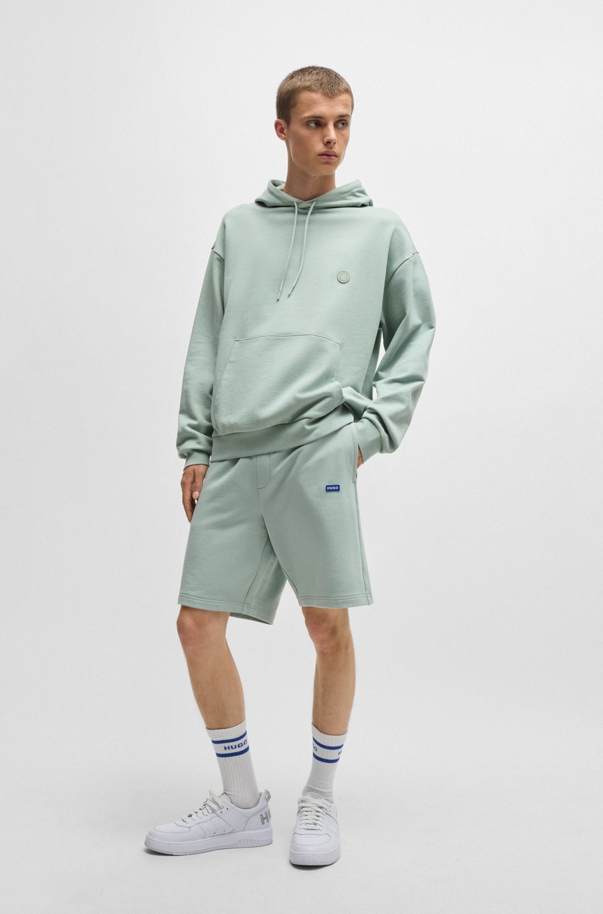 COTTON-TERRY SHORTS WITH BLUE LOGO PATCH - 4