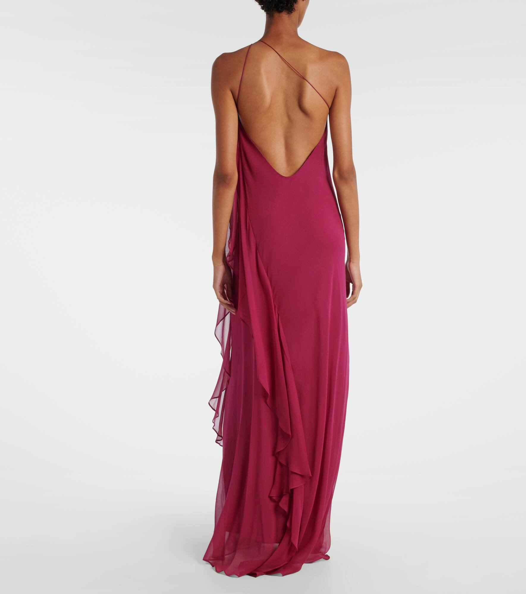 One-shoulder ruffled silk gown - 3