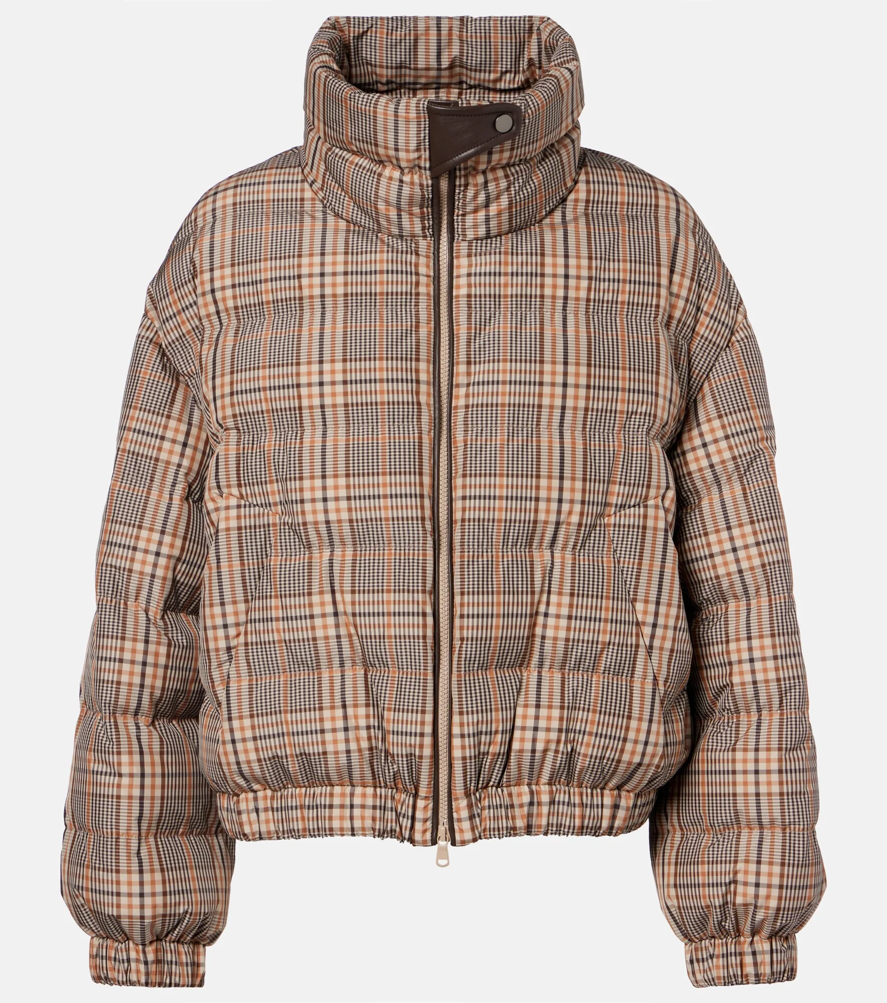 Checked leather-trimmed down jacket - 1