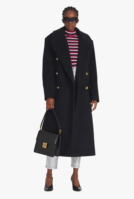 Long black wool coat with double-breasted gold-tone buttoned fastening - 2