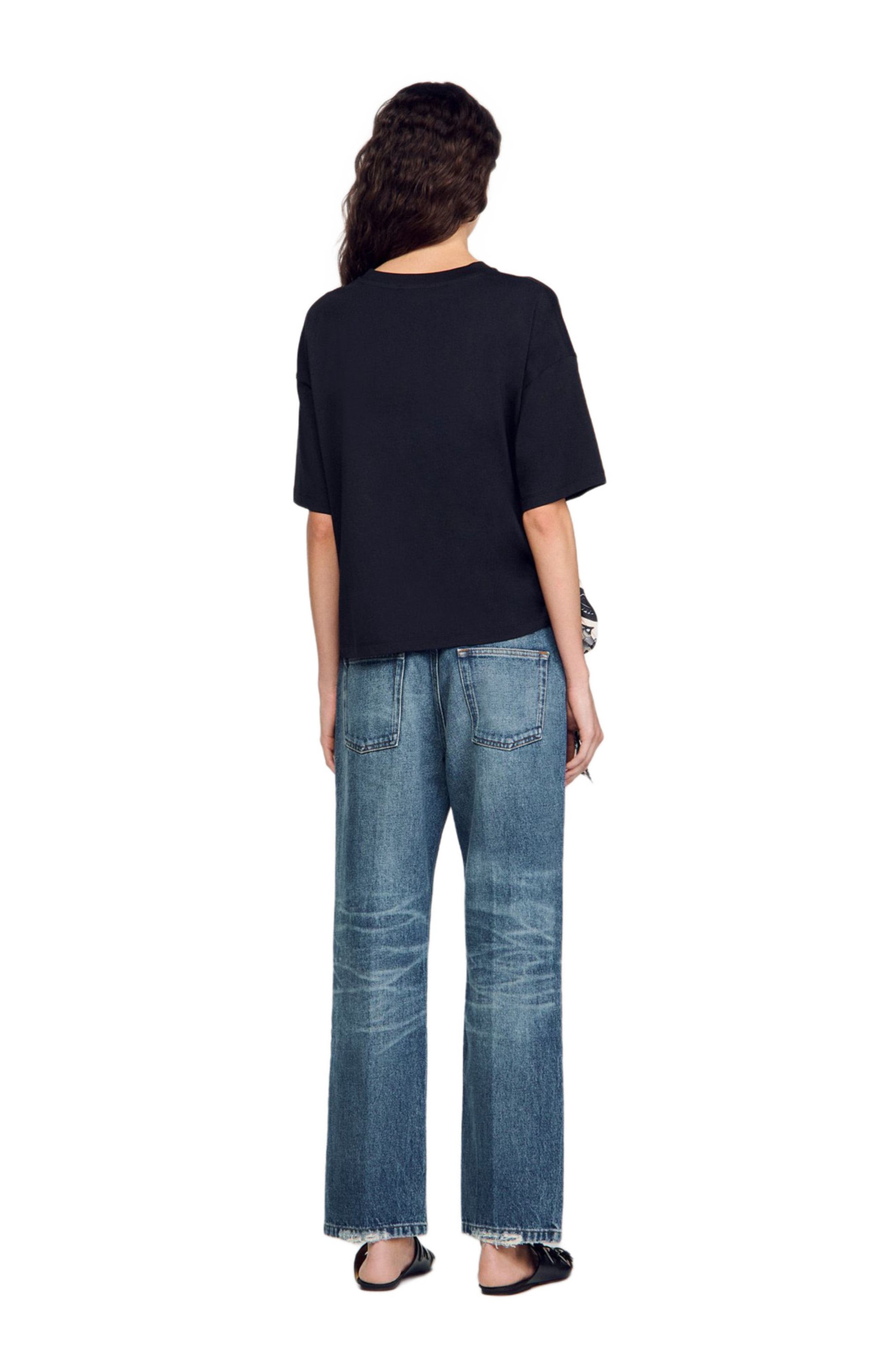 SANDRO Floral motif T-shirt in Ecru /Black at Nordstrom - 2