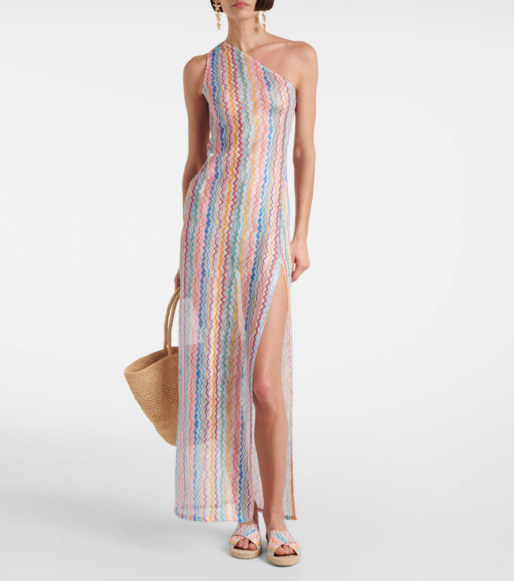 Zigzag semi-sheer one-shoulder maxi dress - 2