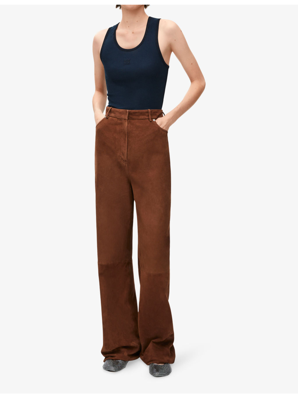 Anagram-embroidered scoop-neck silk-blend top - 2