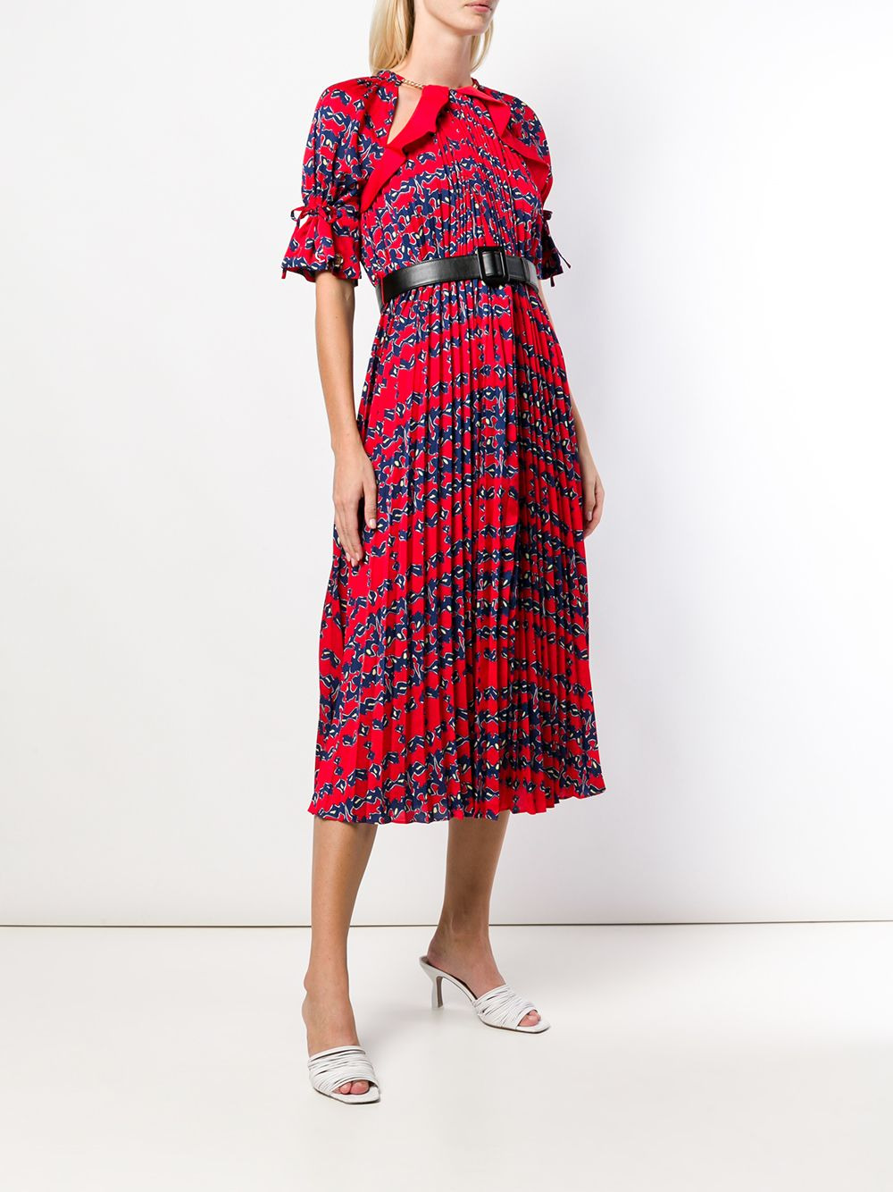 pleated short-sleeve flared dress - 3