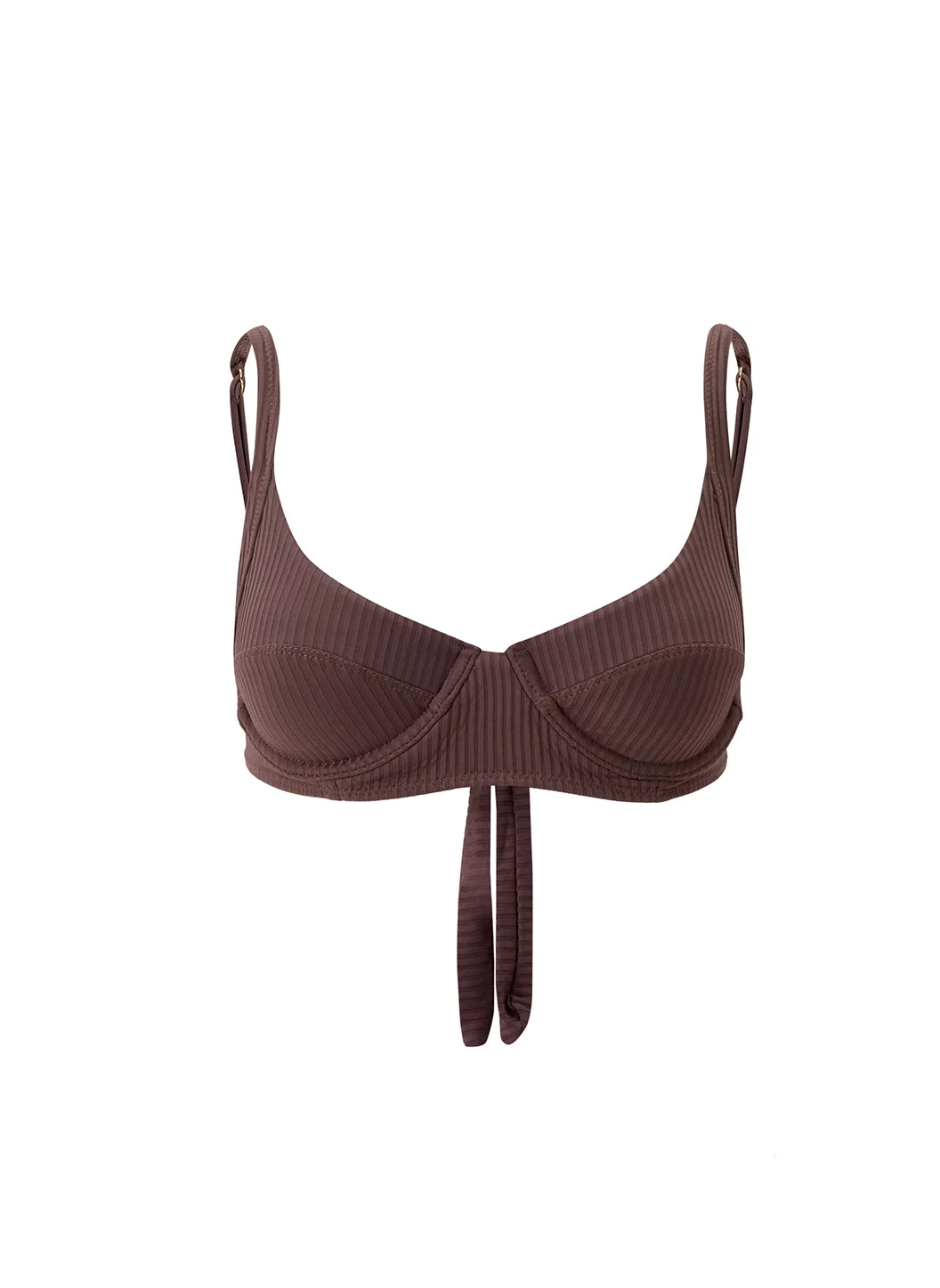 NOTO BROWN RIBBED BIKINI TOP - 1