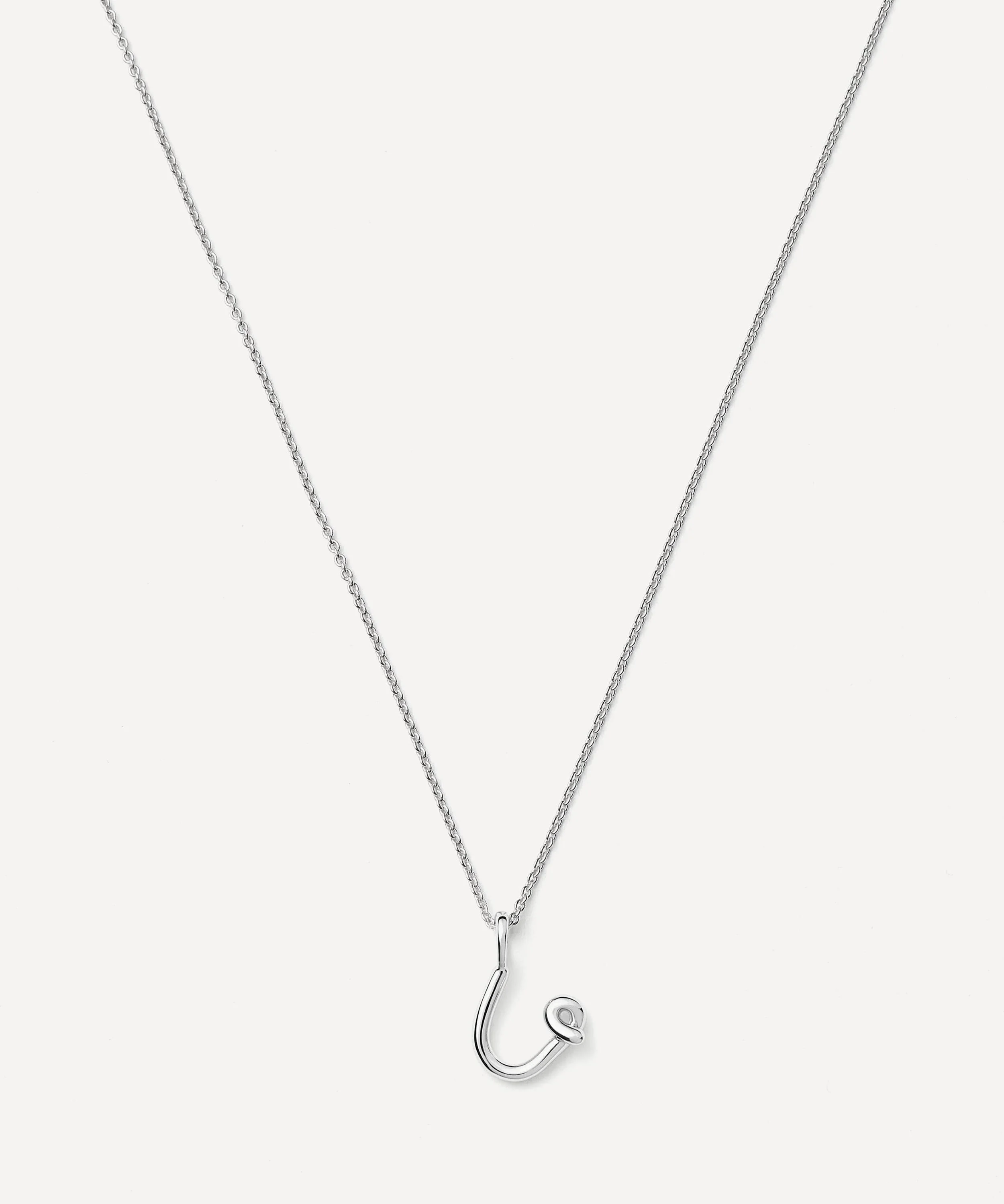 Sterling Silver Curly Molten Mini U Initial Pendant Necklace - 1