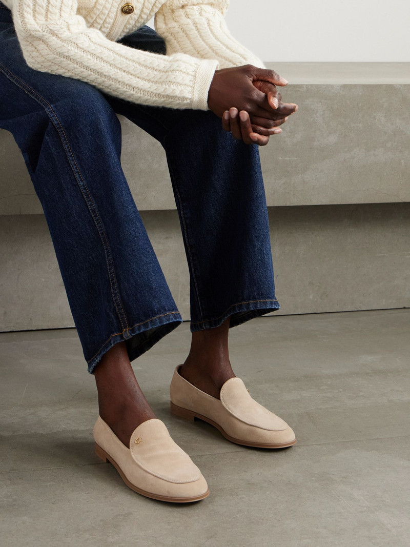 Gianvito Rossi Embellished suede loafers Cream outlook
