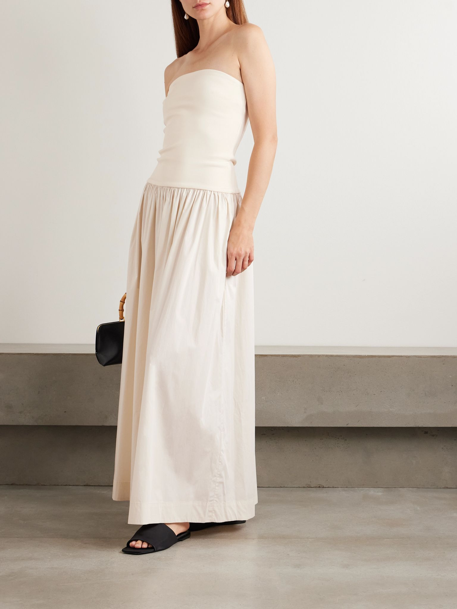 Strapless stretch-knit and organic cotton-poplin maxi dress Cream - 2