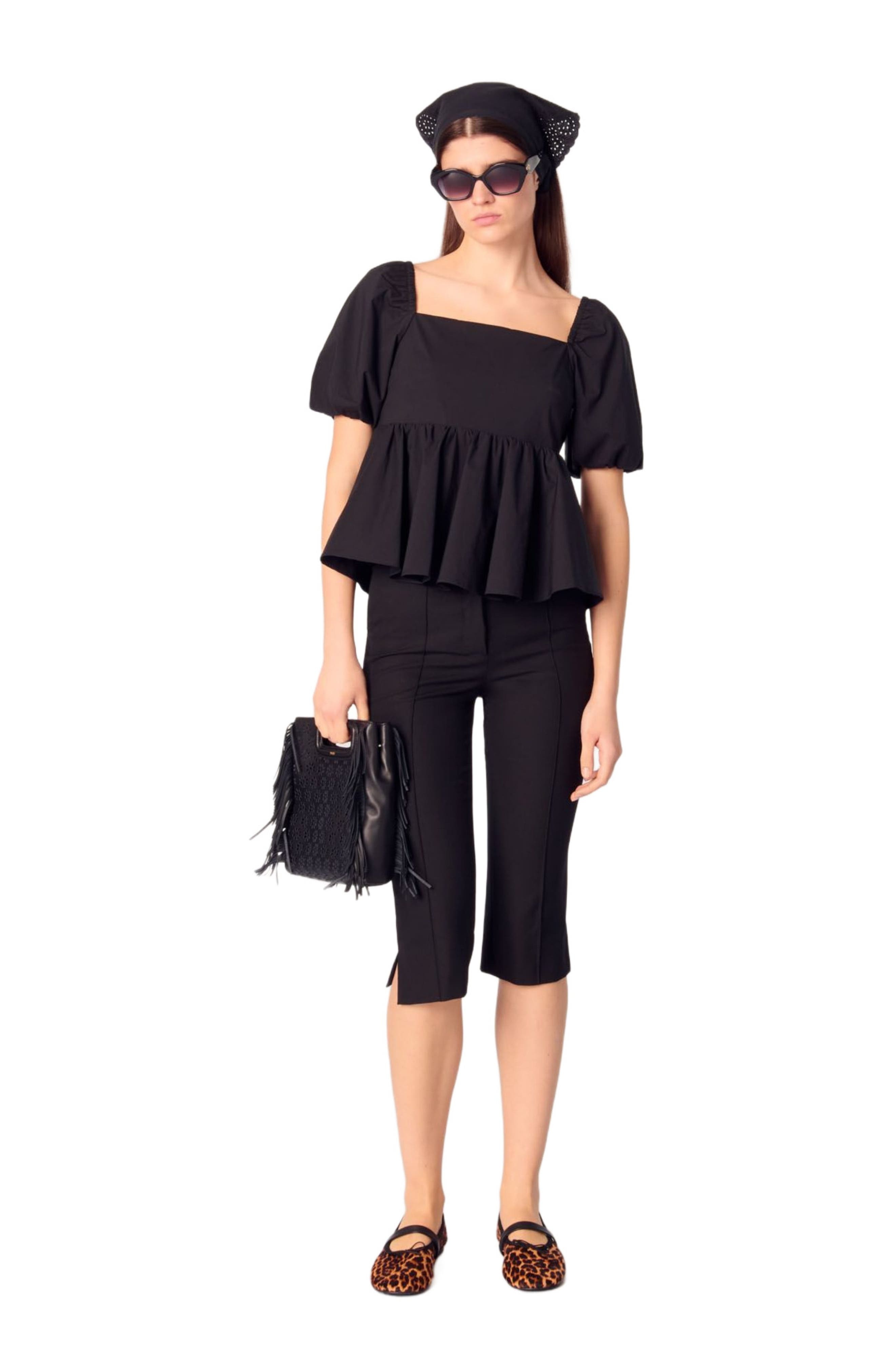 maje Poplin top with balloon sleeves in Black at Nordstrom - 1