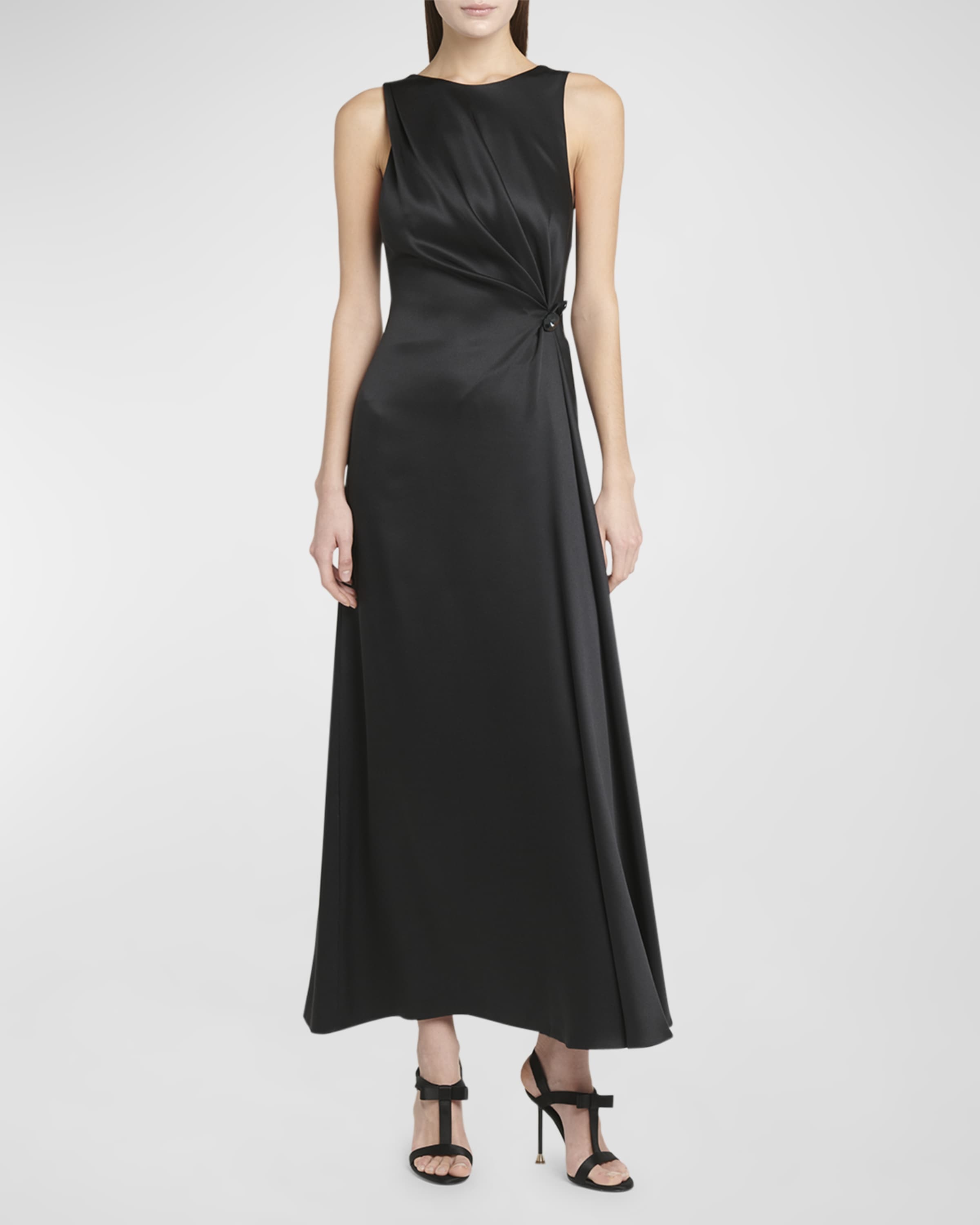 Satin Gown with Gathered Beaded Hip Detail - 2