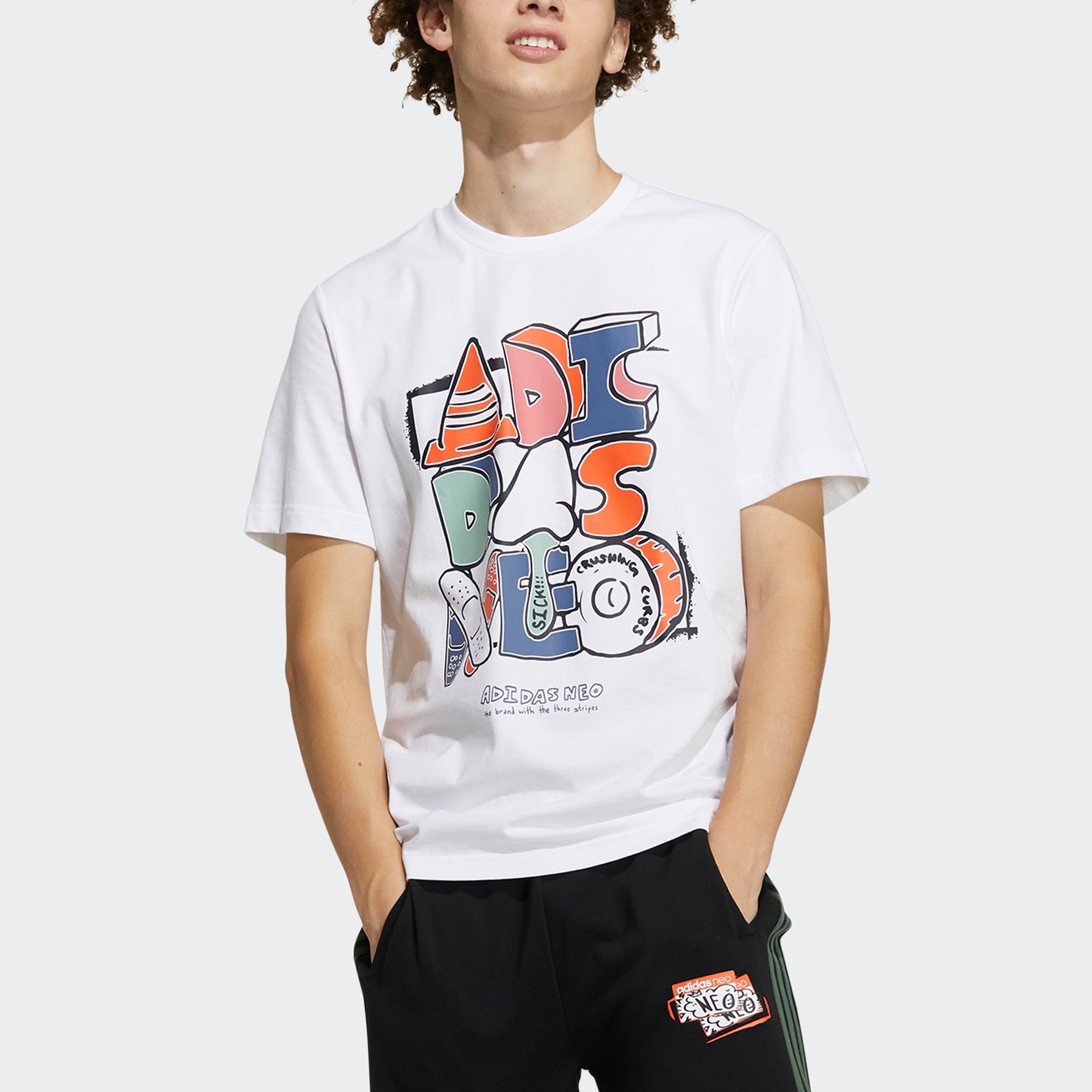 adidas neo M Ssfv5 Tee1 Funny Printing Logo Sports Cotton Round Neck Short Sleeve White GP4864 - 3