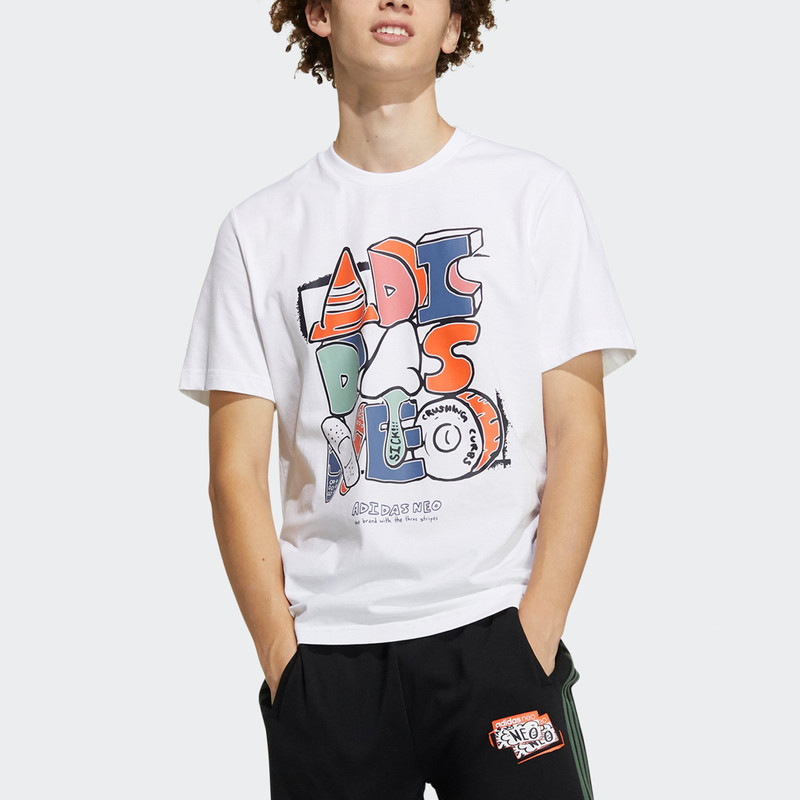 adidas neo M Ssfv5 Tee1 Funny Printing Logo Sports Cotton Round Neck Short Sleeve White GP4864 3