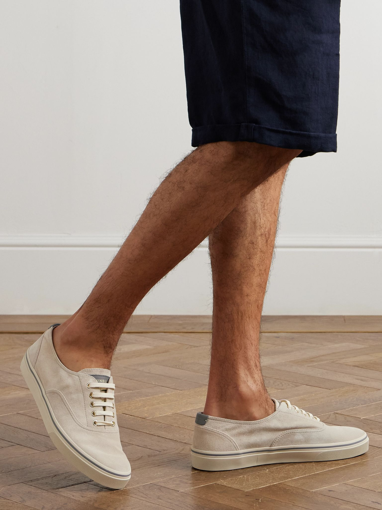 Leather-Trimmed Suede Sneakers Beige - 2