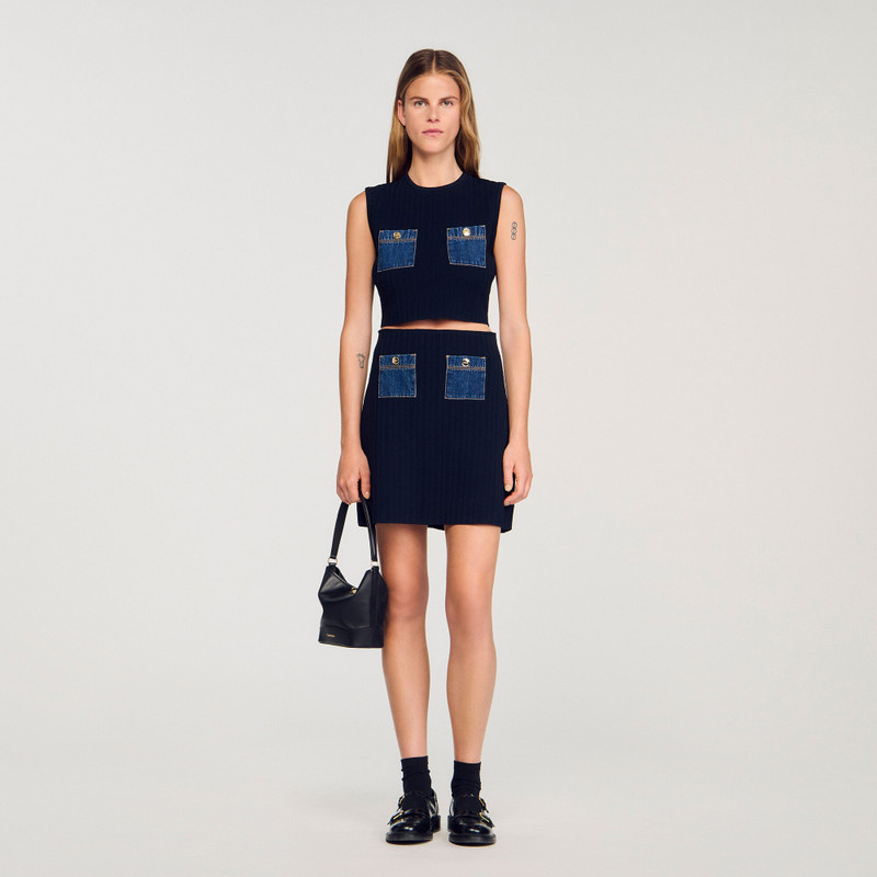 Sandro KNIT AND DENIM TOP outlook