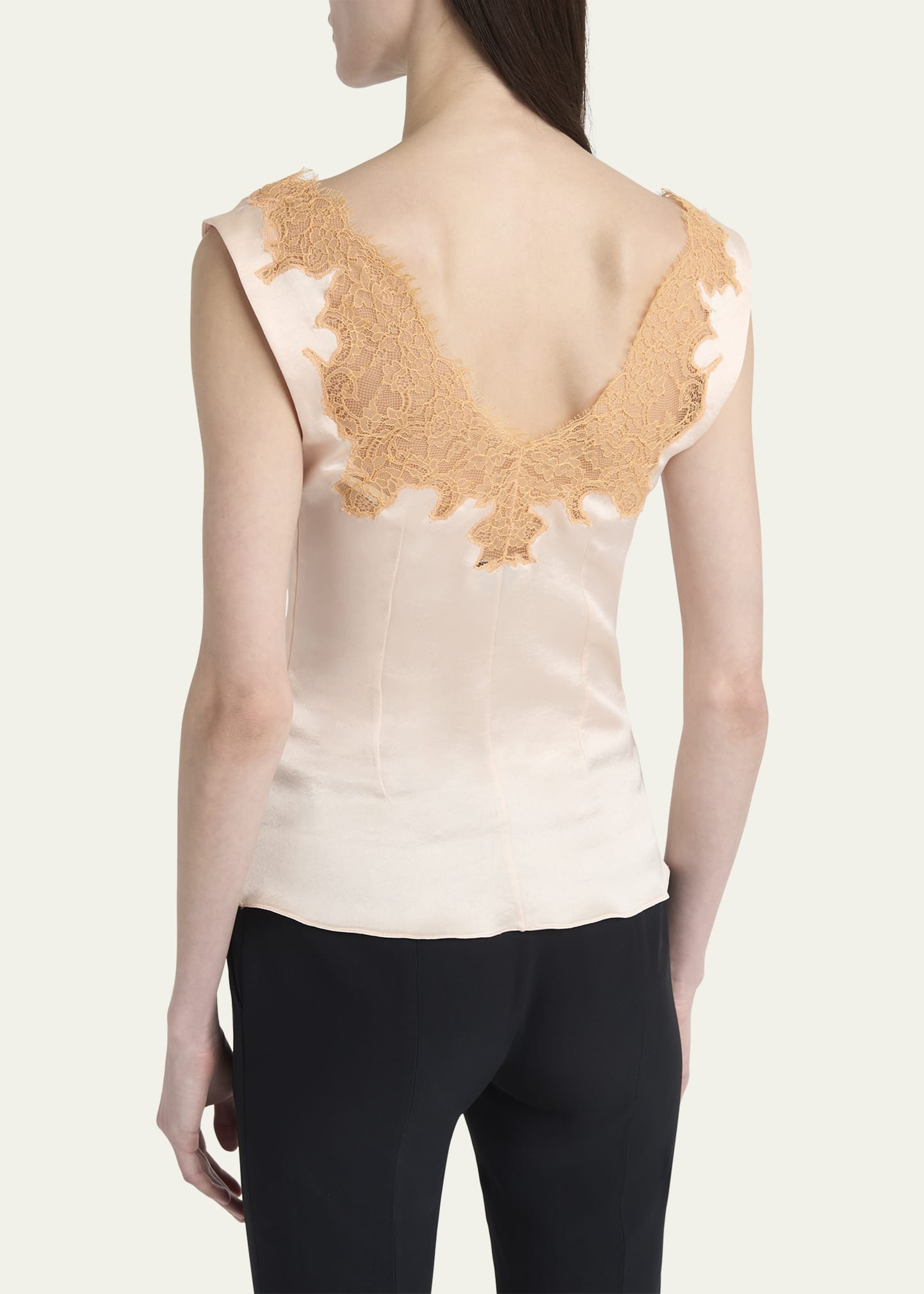 Lace Inset Satin Sleeveless Top - 3