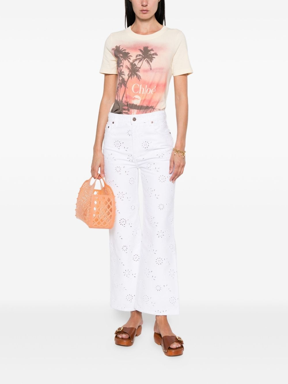 eyelet-embroidered jeans - 2