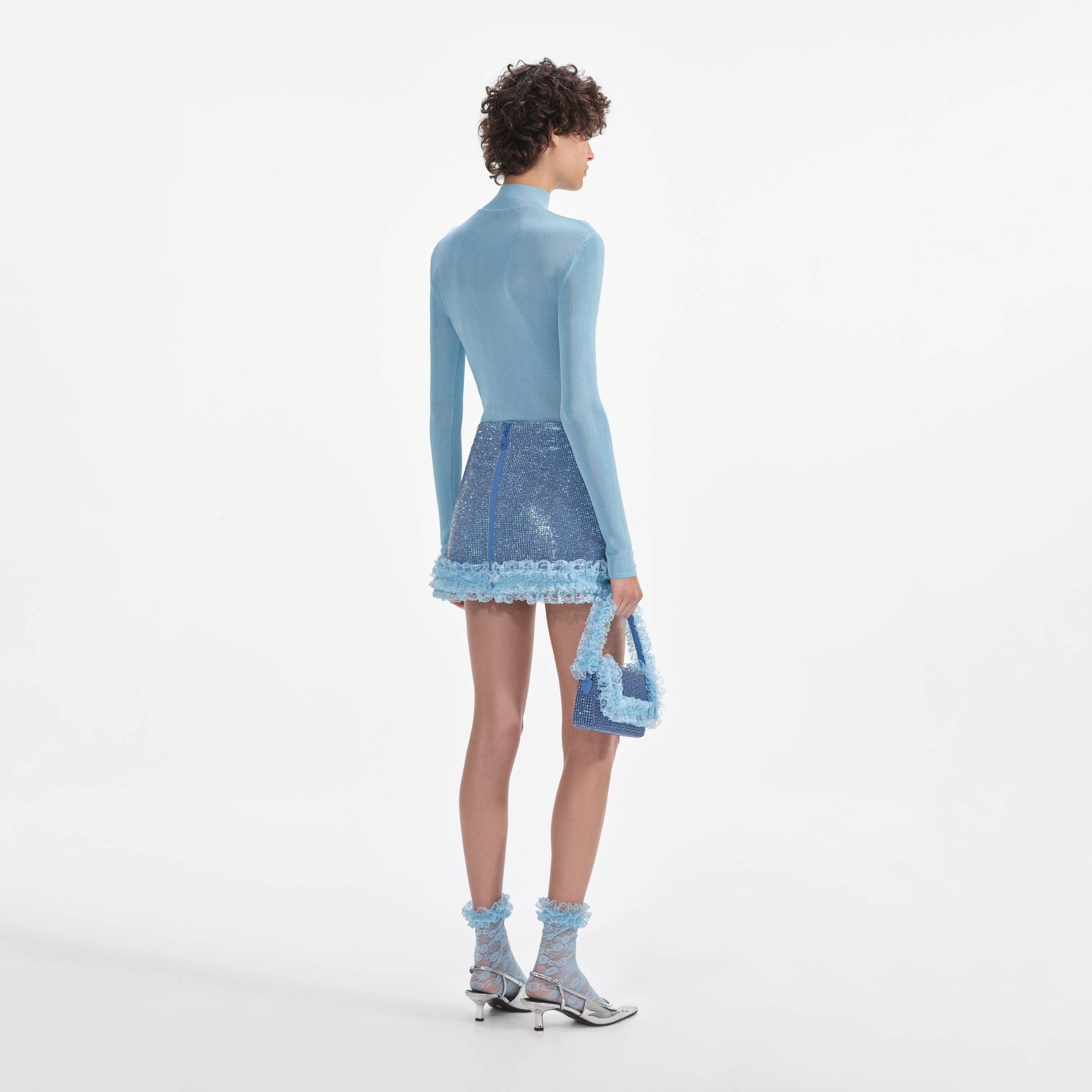 Blue Knit Cut Out Bodysuit - 3