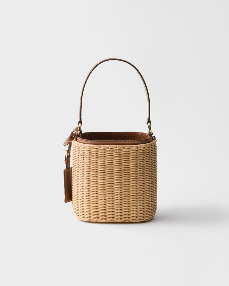 Wicker and leather bucket bag 4