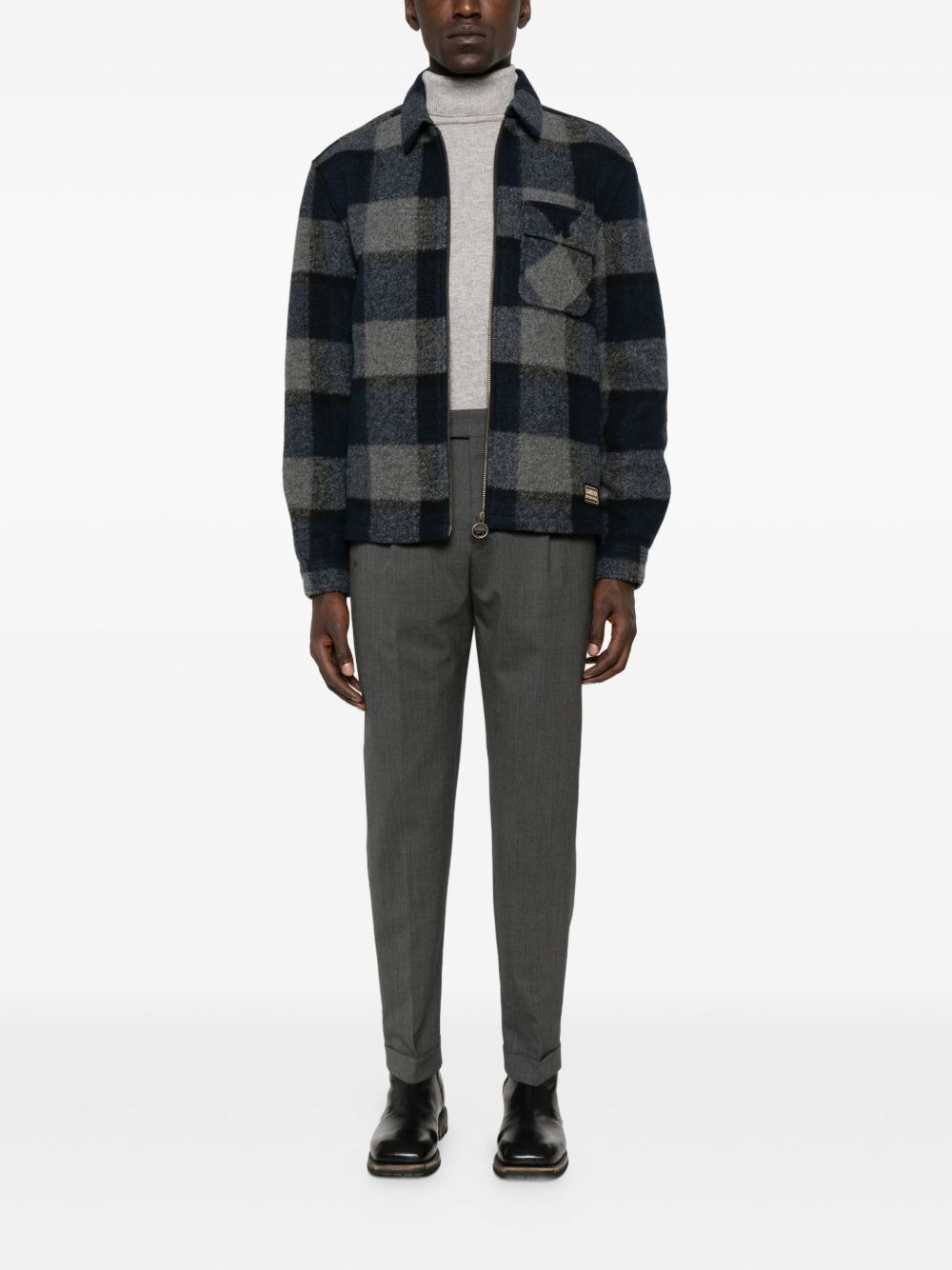checked zip-up overshirt - 2