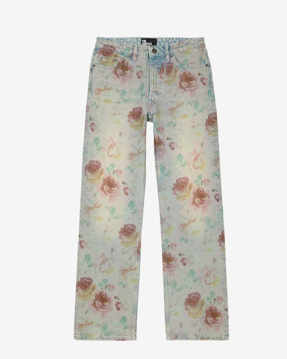 FLORAL PRINT STRAIGHT-LEG JEANS - 1