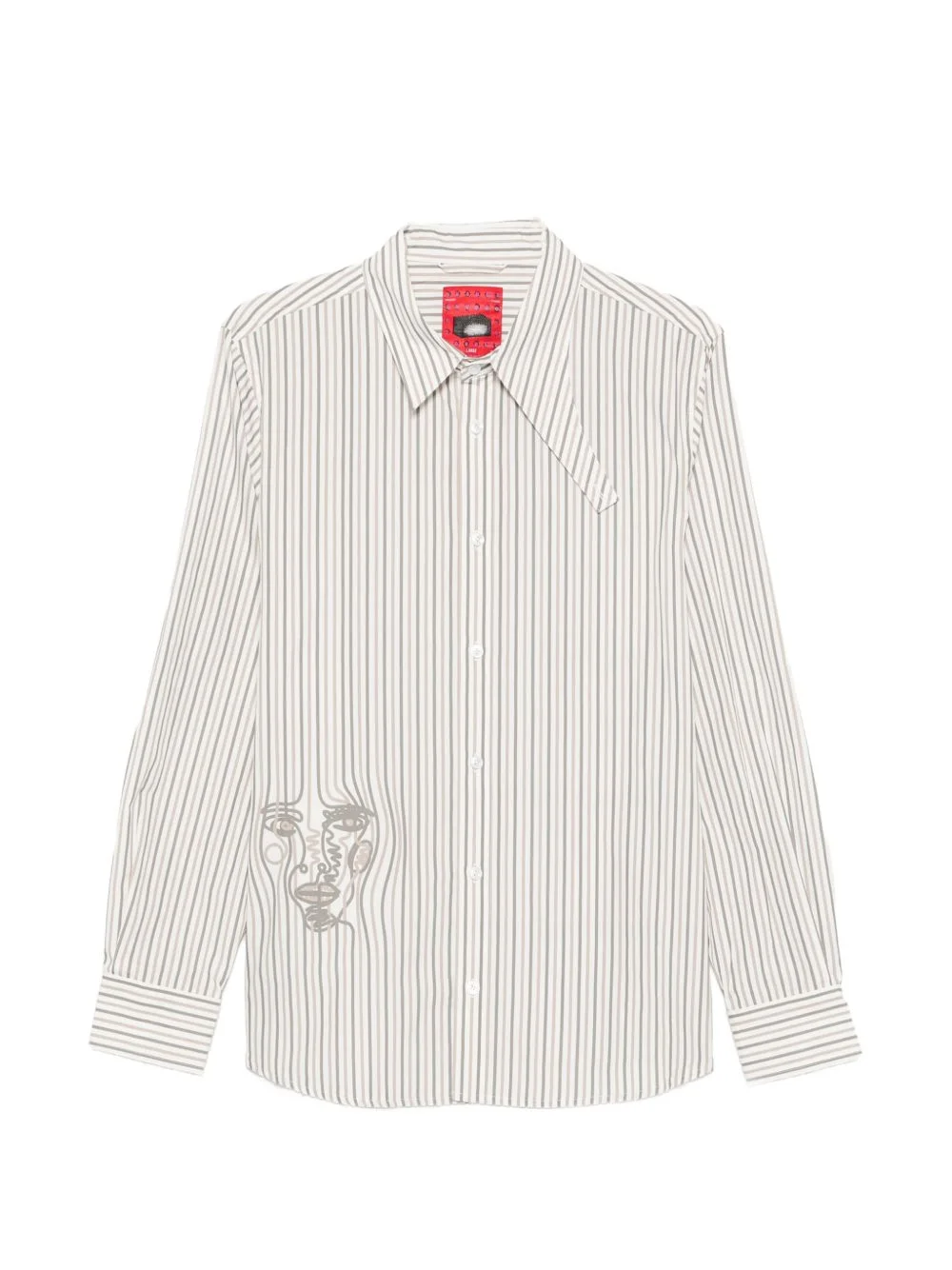 stripe-pattern face-embroidered shirt - 1