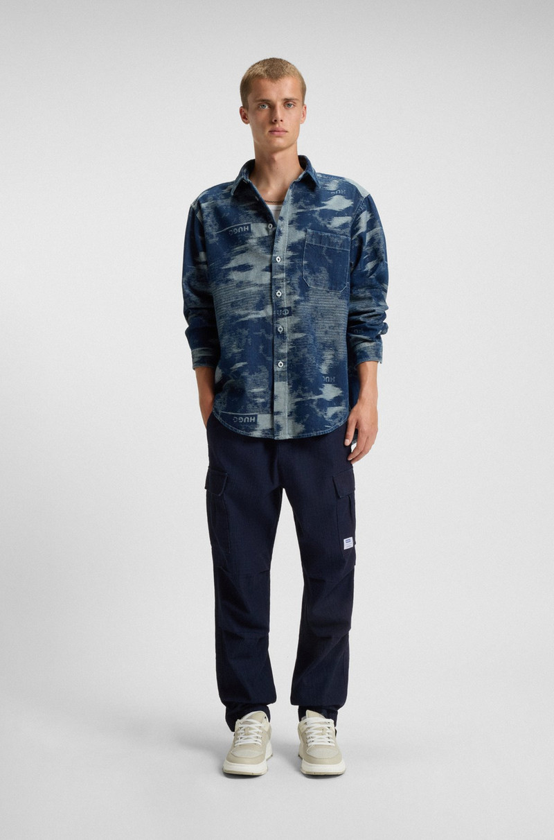 HUGO RELAXED-FIT CARGO TROUSERS IN DENIM-LOOK RIPSTOP outlook
