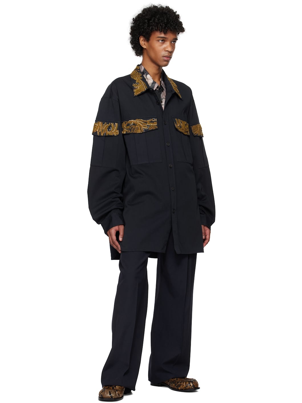 Navy Embroidered Shirt - 4